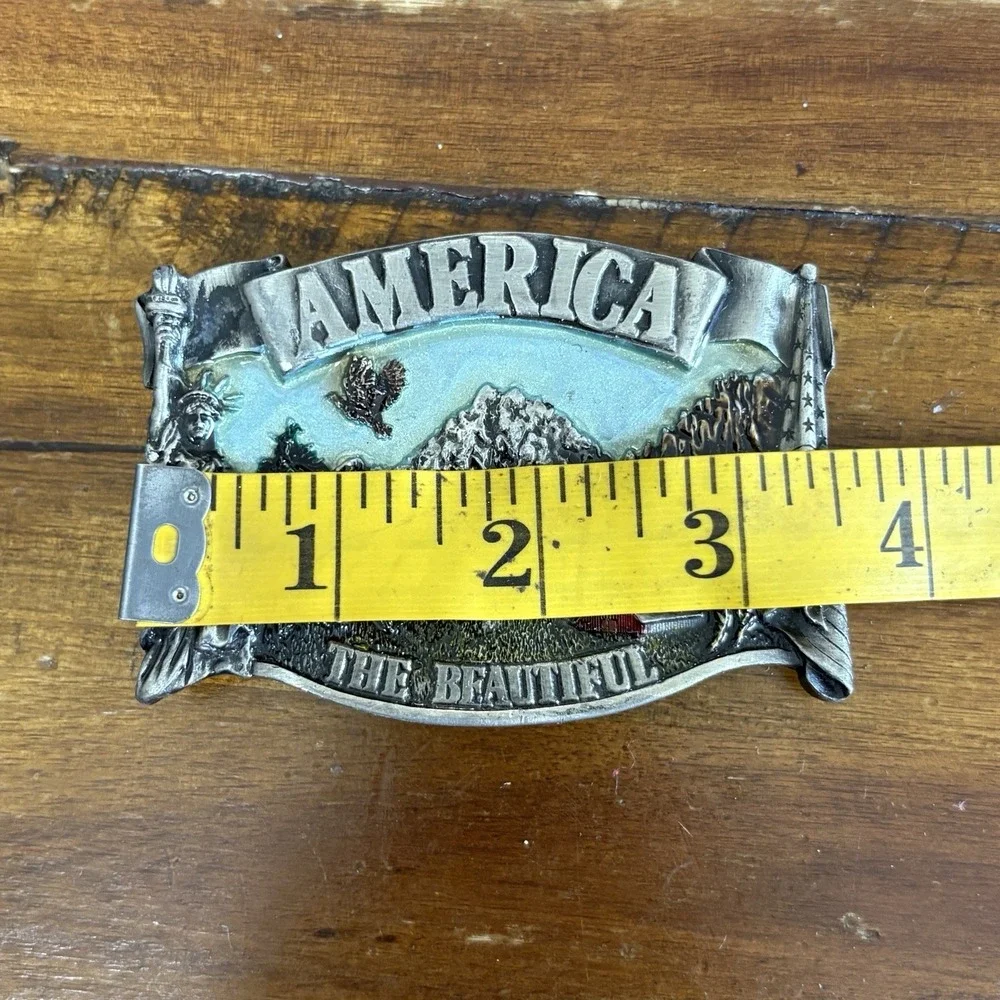 Vintage Bergamot Brass Works 1983 Brass Belt Buckle America The Beautiful Chunky